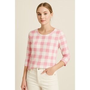 J.Jill Pink Gingham 3/4 Sleeve Top – Size XS